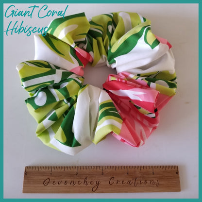 Giant Hawaiian Scrunchie, Coral Hibiscus XL Scrunchie