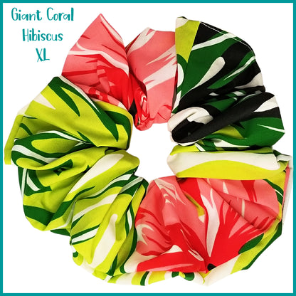 Giant Hawaiian Scrunchie, Coral Hibiscus XL Scrunchie